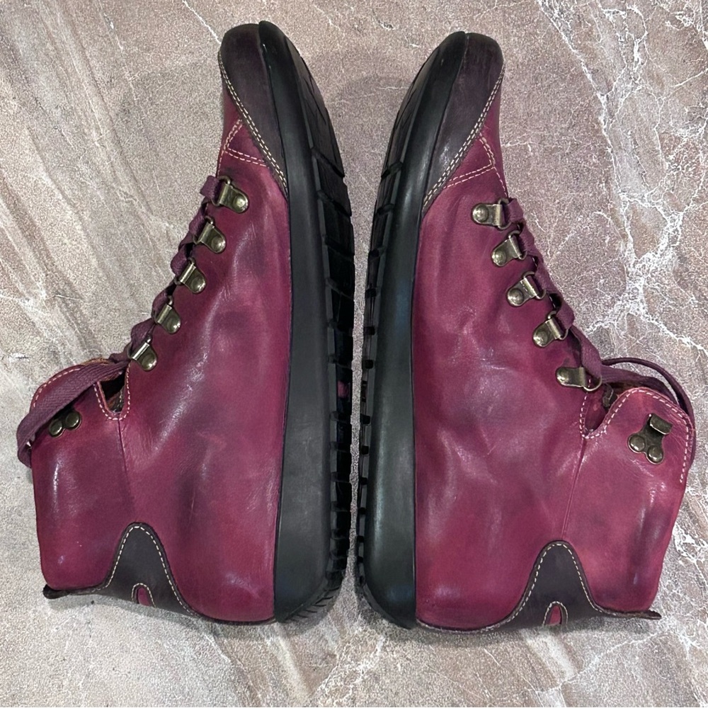 Women's Burgundy Leather Lace-Up Ankle Sneakers - Picture 6 of 14